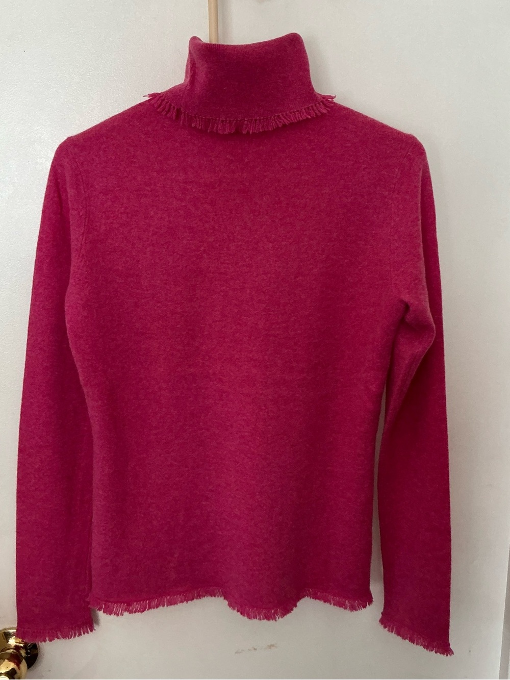 Magaschoni Raspberry Fringe Turtleneck Sweater